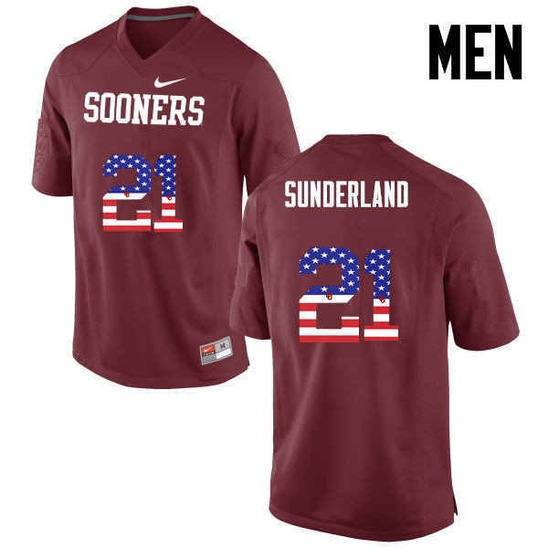 Men Oklahoma Sooners #21 Will Sunderland College Football USA Flag Fashion Jerseys-Crimson - Click Image to Close